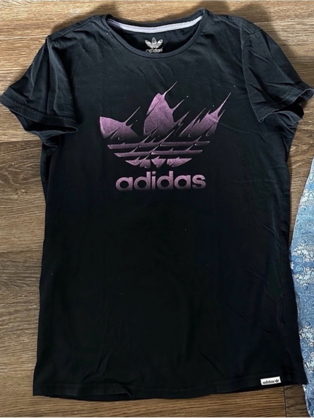 adidas Women’s Black Tee with Purple Trefoil Graphic